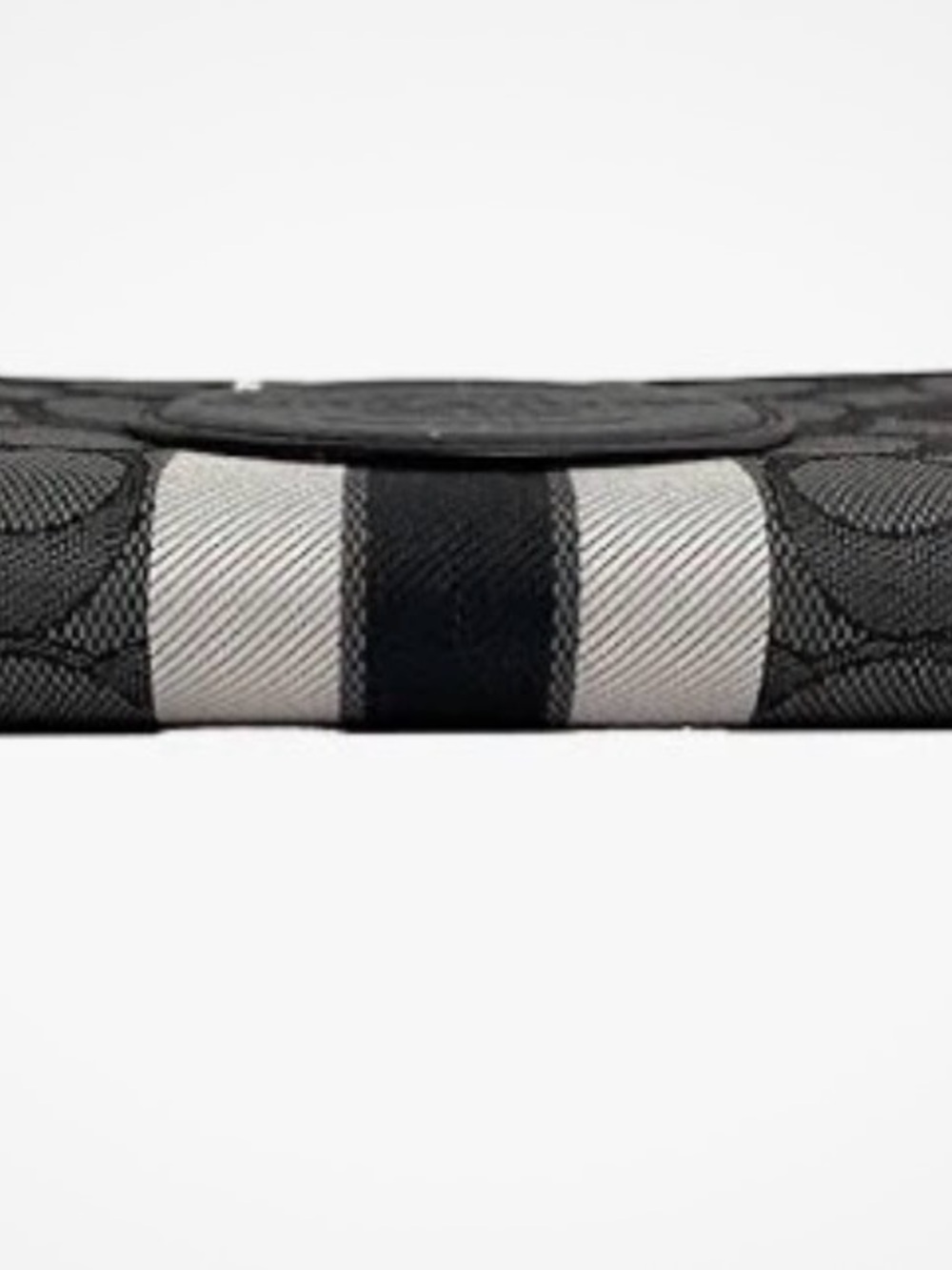 Coach Dempsey Large Phone Wallet Signature Canvas Black Grey Stripe - Picture 2 of 5